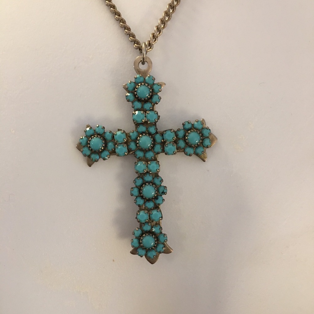 Imitation turquoise cross pendant - Picture 3 of 6